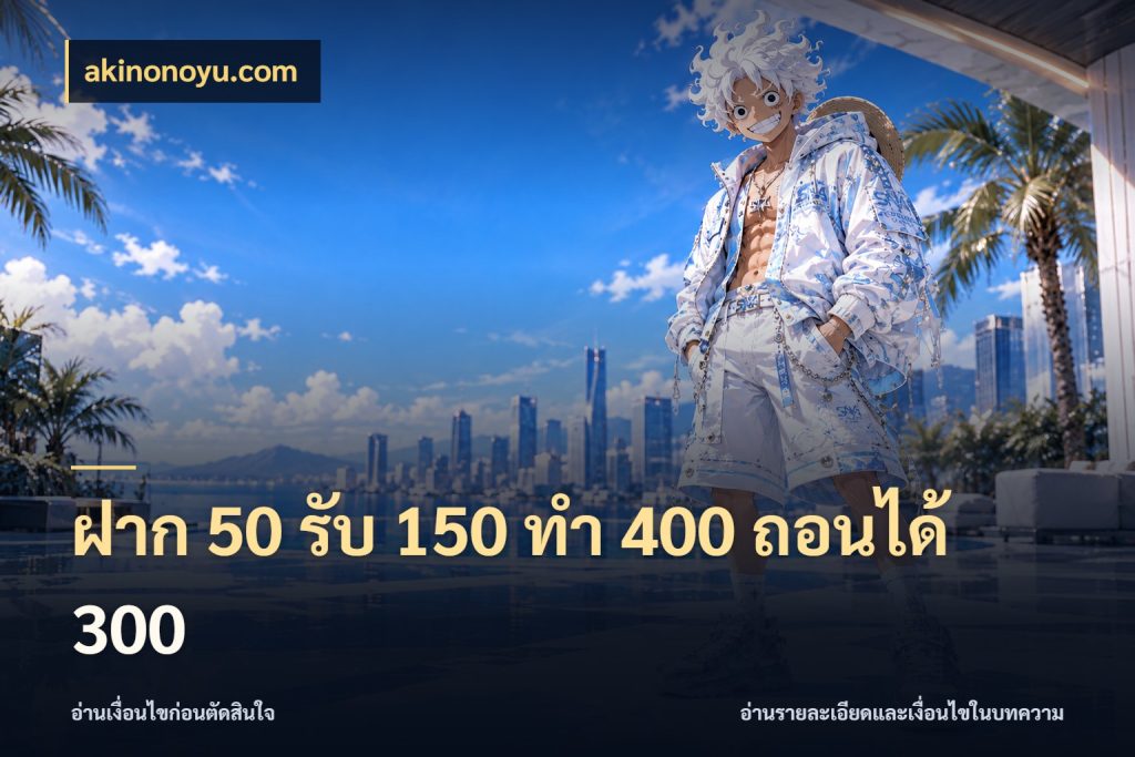 ฝาก 50 รับ 150 ทํา 400 ถอนได้ 300 akinonoyu.com โปรยอดรับที่สายเกมสนใจ