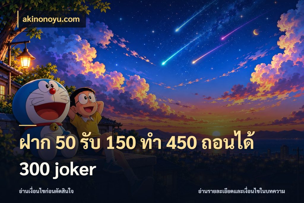 ฝาก 50 รับ 150 ทํา 450 ถอนได้ 300 joker เปิดมุมโปรให้เข้ากับเกมแนวโปรด ในมุม akinonoyu.com
