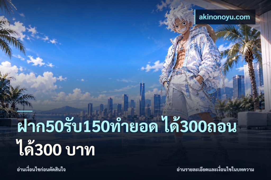 ฝาก50รับ150ทำยอด ได้300ถอนได้300 บาท